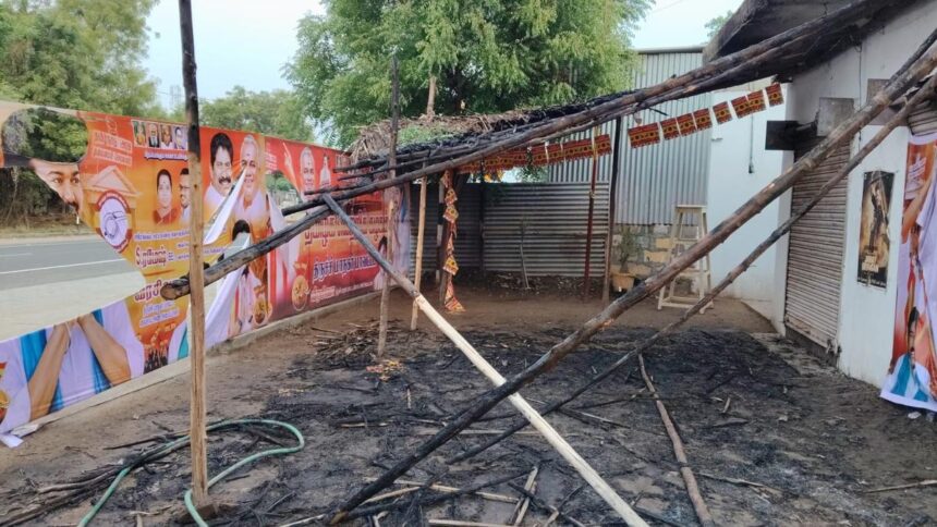 TVK election office set afire near Tiruchi