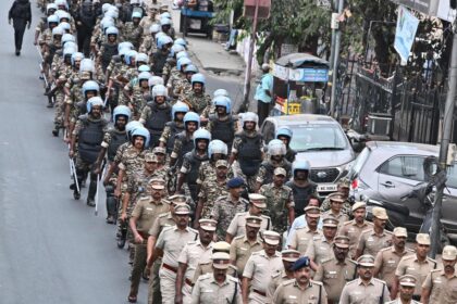 Coimbatore City Police conduct flag march ahead of vote counting